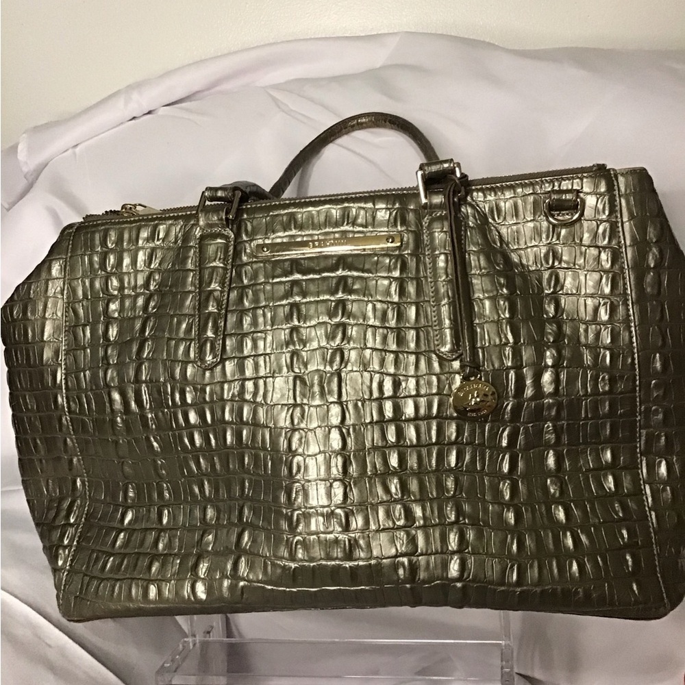 Brahmin Metallic Crocodile-Embossed Satchel